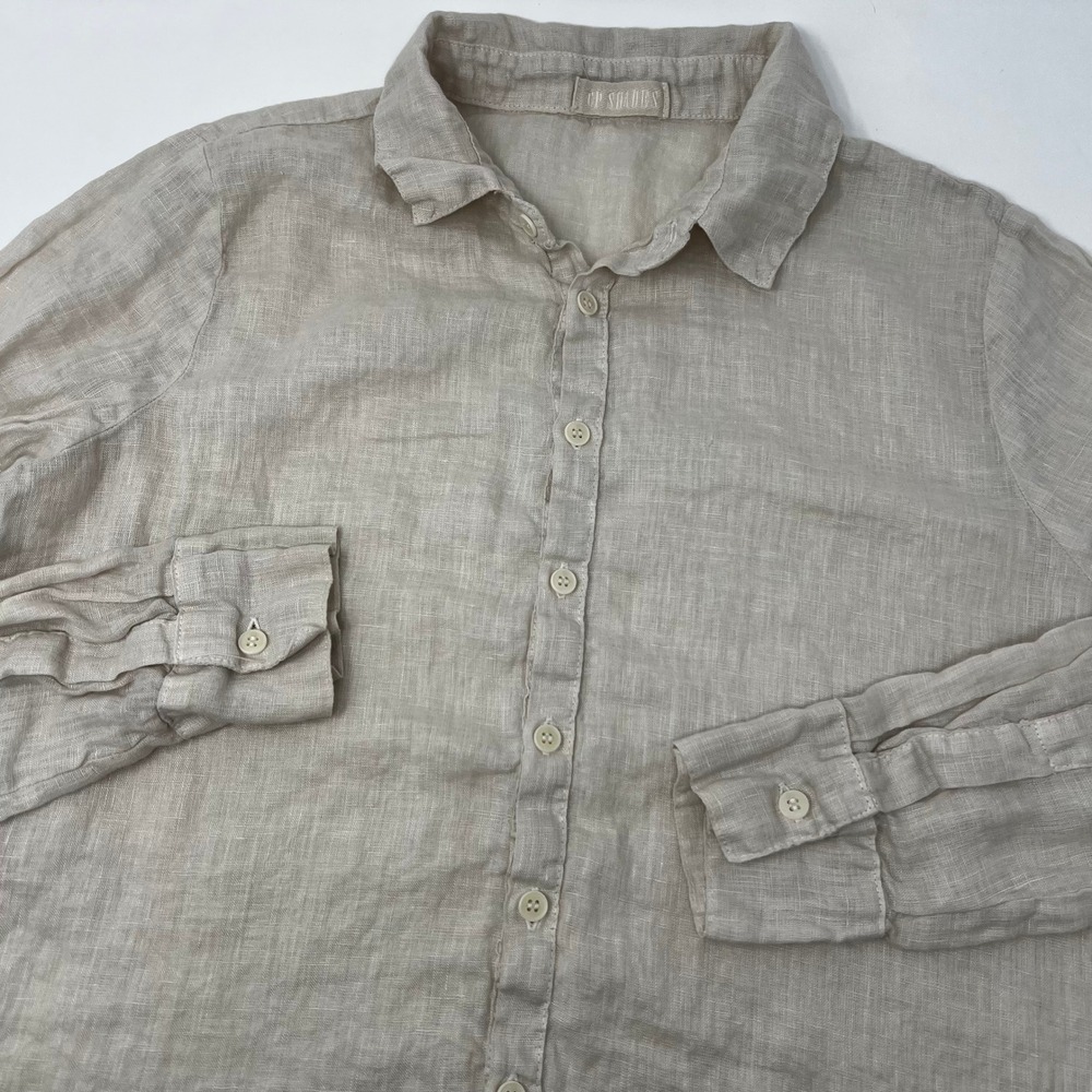 CP Shades Romy Linen Button Down Shirt Tan Beige Women's Small Made in USA